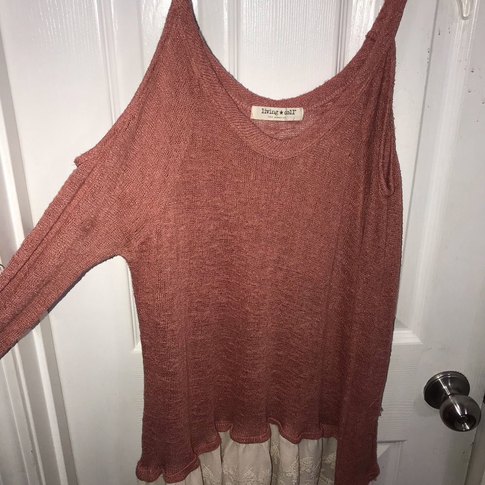 Cold shoulder pink long sleeve top